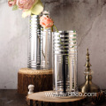 Silver striped cylinder vase glass